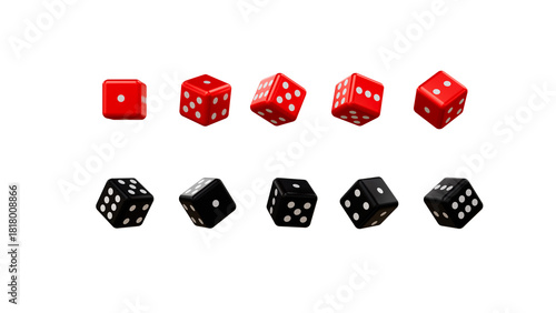 Collection of realistic red and black dice isolated for gaming design