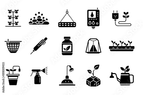 Modern Hydroponics and Indoor Gardening Silhouette Icon Set