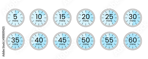 Set of timers. 5, 10, 15, 20, 25, 30, 35, 40, 45, 50, 55 and 60 minutes