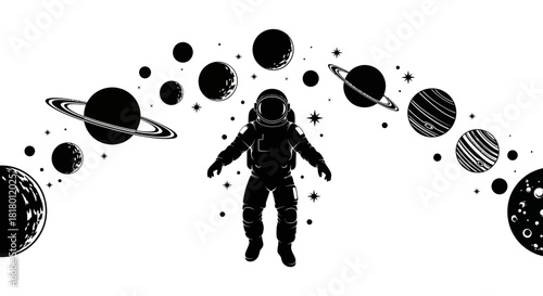 Bold astronaut floating among the cosmos, a silhouette of cosmic exploration and dreams, inspiring scientific discovery and wonder about outer space