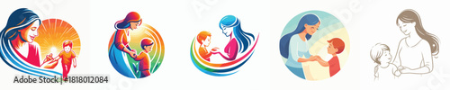 VECTOR IMAGE MOTHER BRINGING CHILD