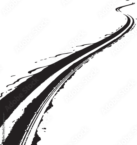 Black tire tracks on white background abstract graphic design tire mark