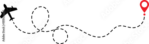 Airplane flight path with destination pin