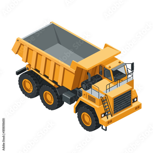 isometric vector illustration of a realistic dumping truck