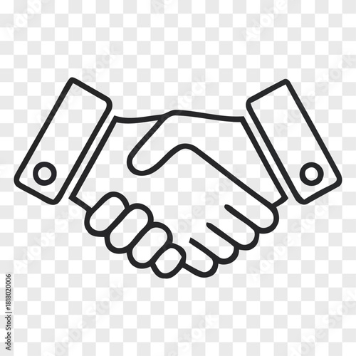 Two hands clasped in a handshake icon with cuffs visible representing agreement and partnership Transparent background business deal cooperation meeting