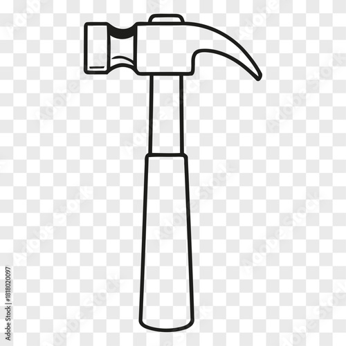 Outline of a claw hammer with a metal head and a tapered handle isolated on a transparent background tool icon graphic vector construction DIY workshop