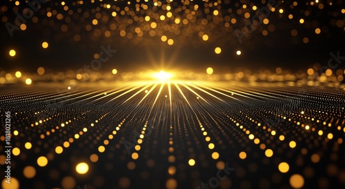 Golden Light Rays Shining Through a Shimmering Dot Pattern on a Dark Background