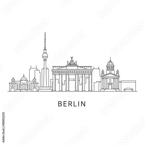 Berlin Cityscape Outline Drawing with Famous Landmarks.