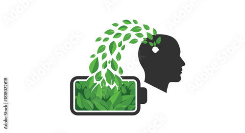 Green Energy Flowing Into Human Head Symbolizing EcoFriendly Ideas, Generative AI