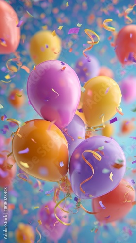 Colorful Balloons and Confetti Fill the Air During a Festive Celebration in a...