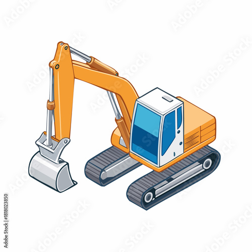 Isometric Illustration of a Construction Excavator Vehicle