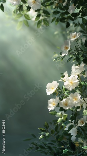 Beautiful White Flowers Frame a Soft Background in a Serene Outdoor Setting D...