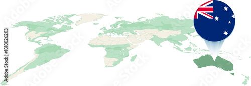 World Map with Australia Flag Pinpoint