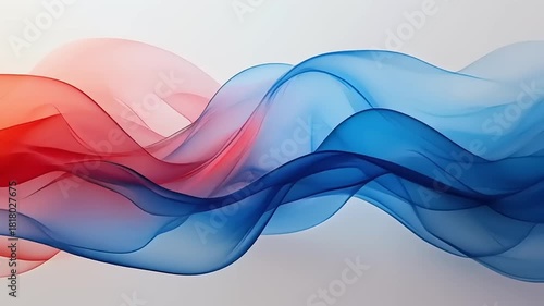 Fluid abstract artwork with translucent red and blue waves creating a dynamic and flowing energy background