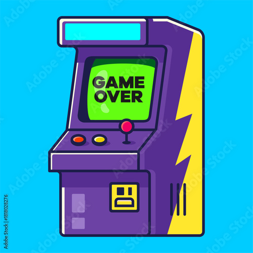 Arcade Machine (Game Over Screen). Colorful arcade game machine with game over screen in retro gaming style for entertainment artwork and digital illustration