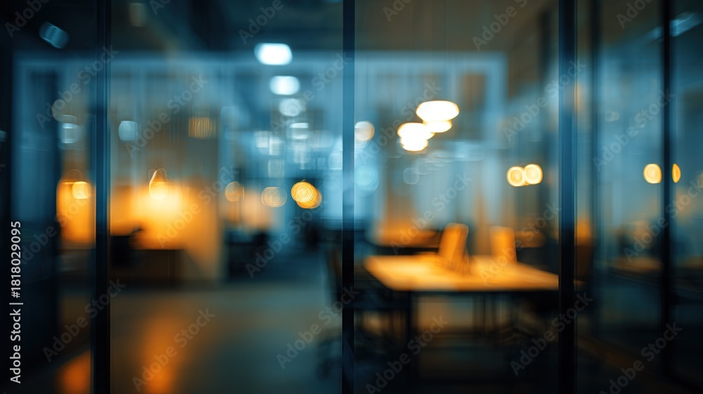 © Evelyn - Abstract blurred image of an office interior at night showcasing a blurry working space with a defocused effect. High quality © Evelyn - Abstract blurred image of an office interior at night showcasing a blurry working space with a defocused effect. High quality