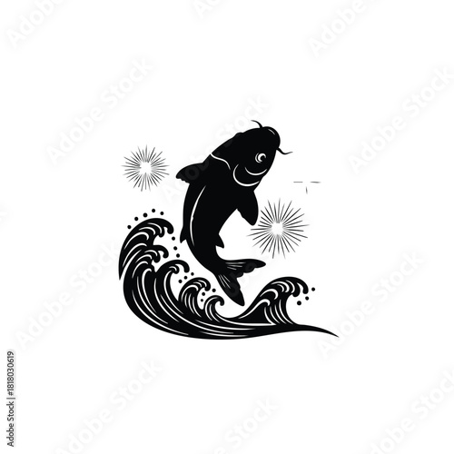 Happy New Year 2026 Carp Silhouette Vector Illustration Design