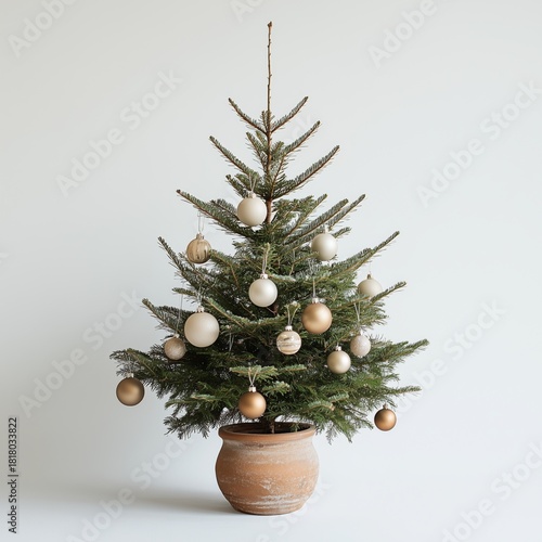 Elegant Christmas Tree With Gold Ornaments in a Simple Pot