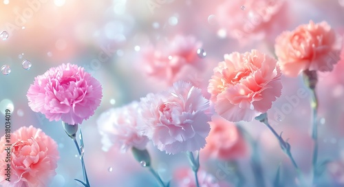 Soft Pastel Flowers Bloom in a Garden, Captured in Fresh Morning Light With W...