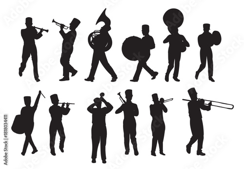 marching band silhouettes vector