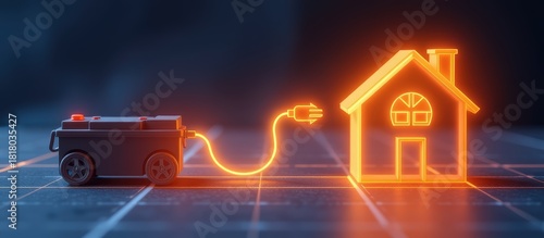 Electric vehicle charging at a glowing house illustration.