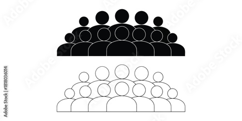 Large group of people icons, black and white