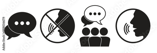 talking icons set black on a white background
