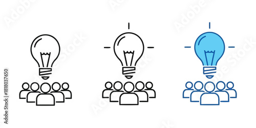Teamwork and idea generation concept with lightbulbs and people icons