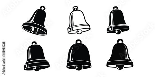 Collection of six black and white bell icons