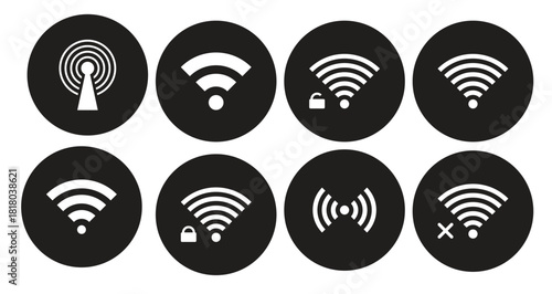 wifi icons set white on a black background