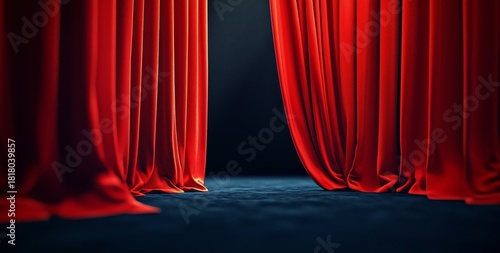 Stage Curtains Parting to Reveal a Dark Performance Space in a Theater