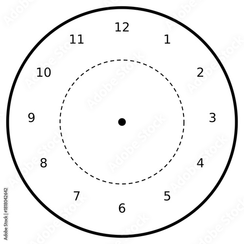 Clock Face 21 Numeric Thin None Thin Dashed clock face on white background