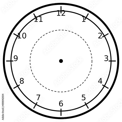 Clock Face 36 Numeric Regular Hour Double Dashed clock face on white background