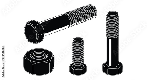 Find black bolts and nuts vector illustration for industrial use