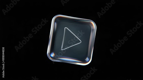 3D Floating Glass Play Button With Soft Reflections