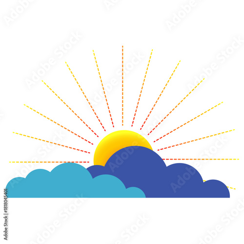 Sun Behind Clouds On The  Sky Vector Illustration 