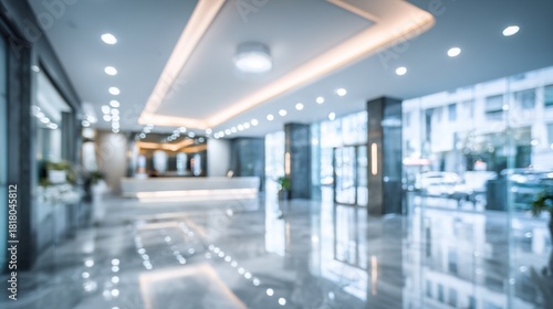 blurred office lobby entrance building background, defocus luxury clinic hospital corridor, modern hotel reception hall interior. High quality