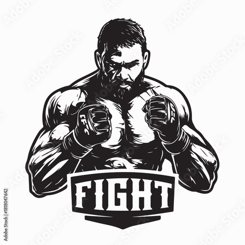 MMA Fighter Ready To Fight Image Vector Isolated On white background