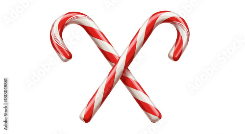 Two crossed candy canes with red and white stripes on a white background.