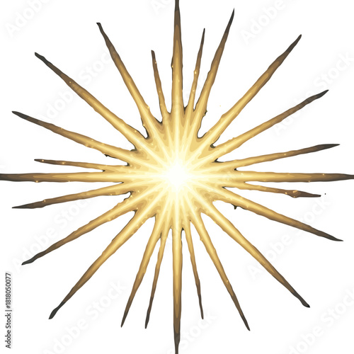 A radiant starburst with glowing center and sharp, elongated rays emanating outwards.