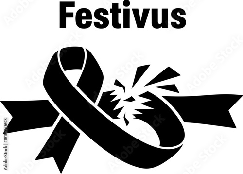Festivus holiday graphic featuring a black ribbon and a broken symbol, representing grievances