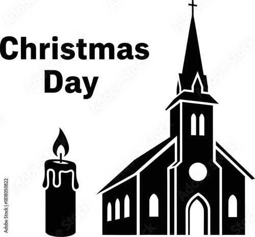 Christmas day with a church and a lit candle for religious celebration and holiday spirit
