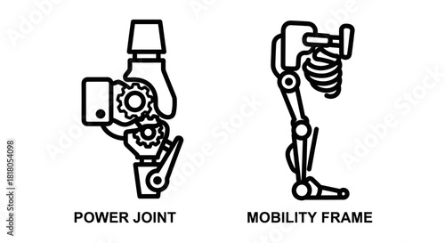 Advanced robotics and biomechanics illustrating power joint mechanics and mobility frame exoskeleton design for futuristic innovation
