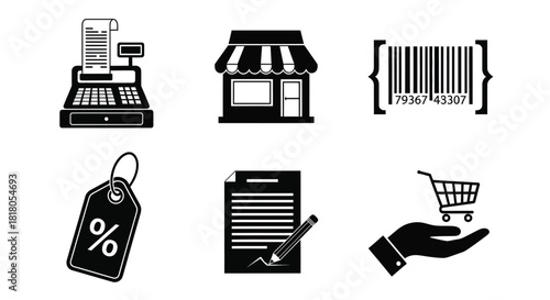 E commerce retail shopping icons vector illustration set design