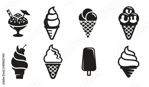 ice cream icons black on a white background