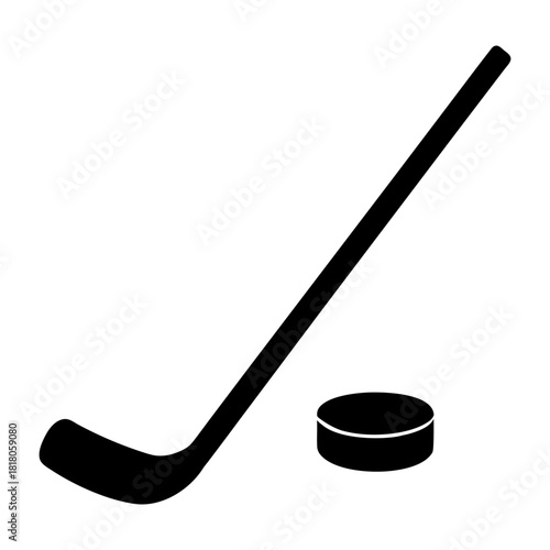 Hockey Equipment Icon Stick and Puck Isolated on White.
