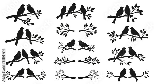 Charming silhouettes of birds perched on branches, perfect for adding a touch of nature and elegance to any design project.