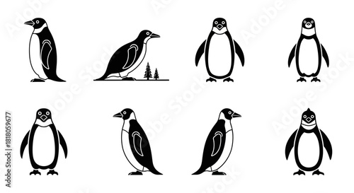 Charming penguin collection showcasing diverse poses and styles, perfect for playful designs and educational content, adding a touch of whimsy