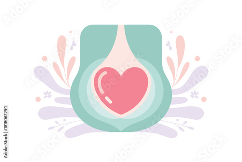 Loving Embrace: Heart within Protective Arms with Floral Accents - Symbol of Care, Love, and Security in a Delicate Design