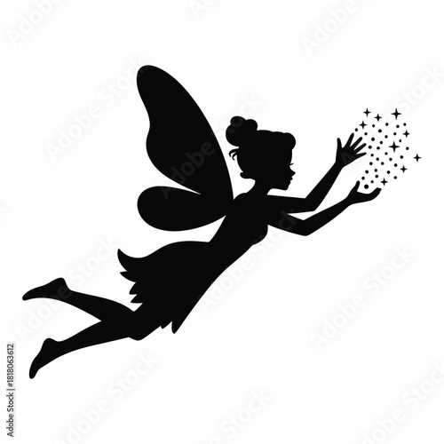 Flying fairy sprinkling magic dust Vector, Silhouette, Illustration